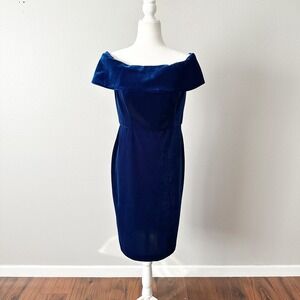 NWOT Calvin Klein Velvet Off Shoulder Cocktail Dress Royal Blue Women's Size 10